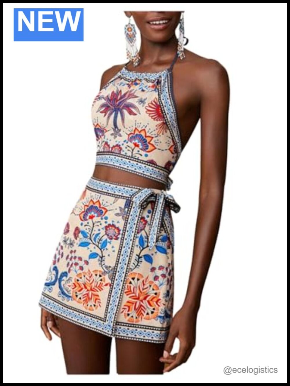 MakeMeChic Women's Boho 2 Piece Skort Set